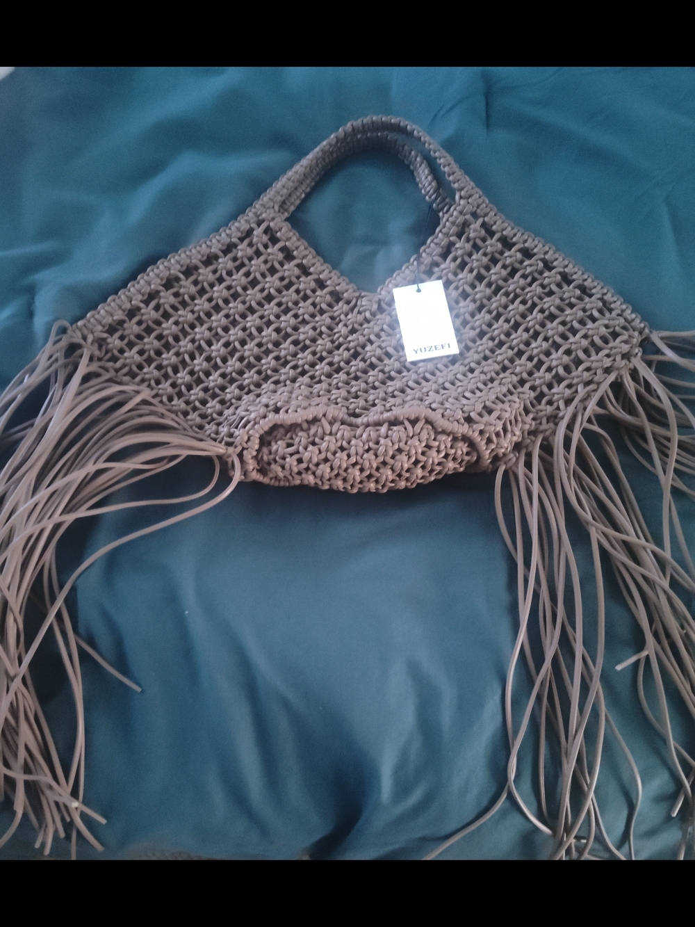 Yuzefi Taupe Macramé Fringe Handbag